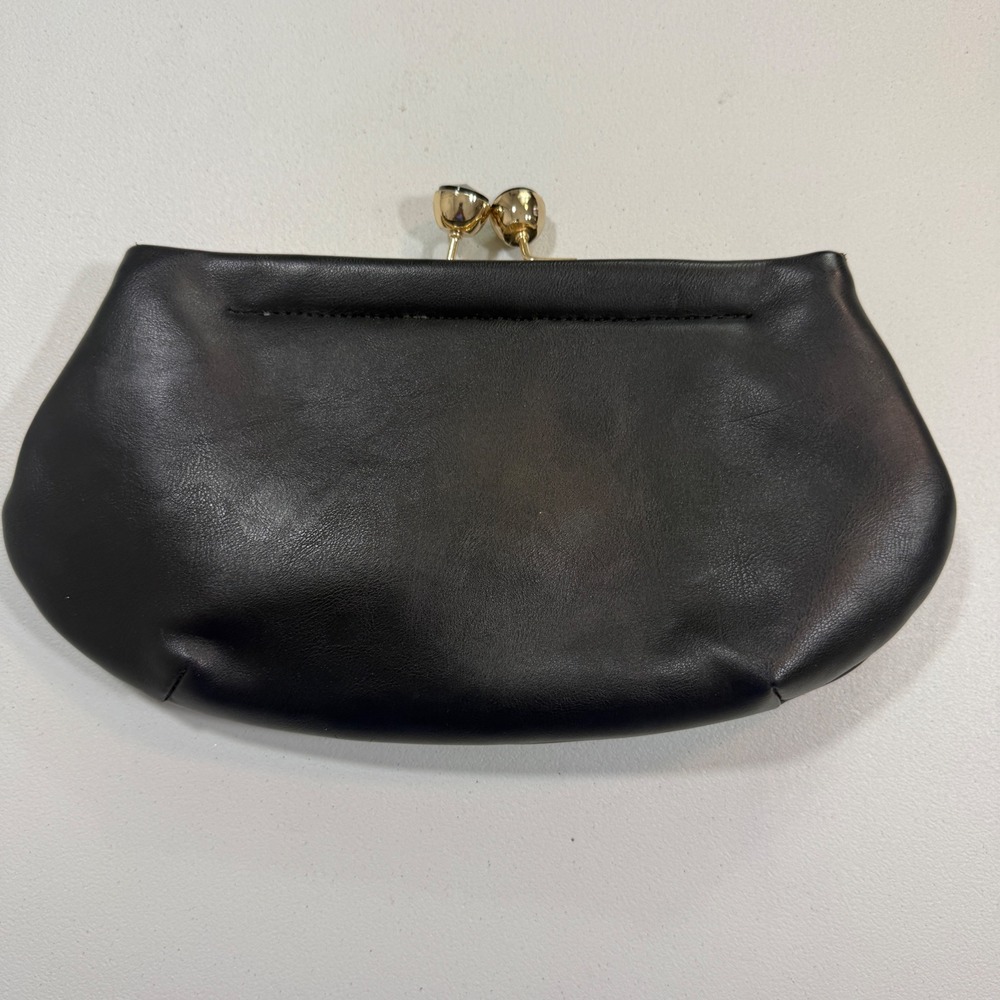The Limited Womens Clutch Black Faux Leather Kiss Lock Career Modern Handbag